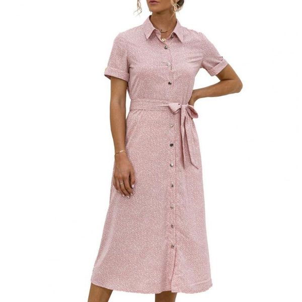 

casual dresses loose women dress tie waist drop-shaped pattern lapel short sleeve summer mid-calf for lady street wear black xl vestidos, Black;gray