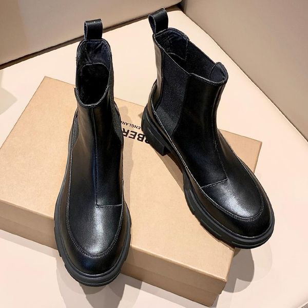 

boots 2021 autumn winter arrival women ankle concise splicing cow suede high heels office shoes woman basic platform, Black
