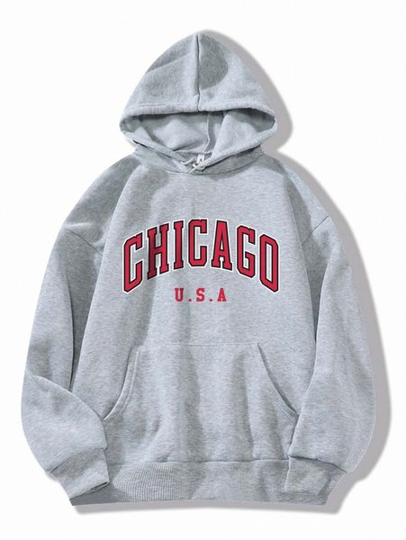 

letter graphic kangaroo pocket drawstring thermal sweatshirt 987n#, White;black