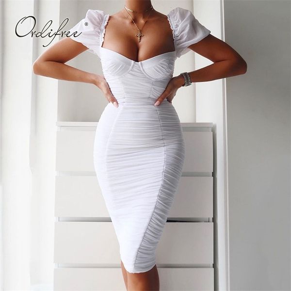 

summer women white party dress short sleeve red black bodycon draped pencil 210513, Black;gray