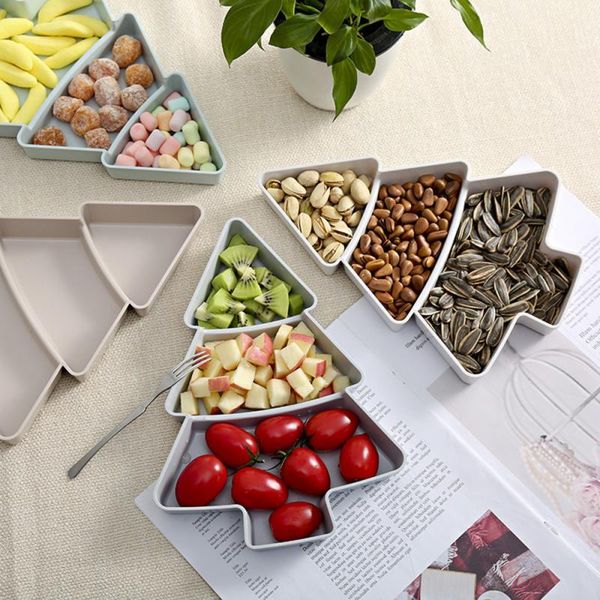 

dishes & plates 1pc tree shape dried fruit tray 3 girds snack plate evironment-friendly plastic bowl multi-function foods oragnizer home gad