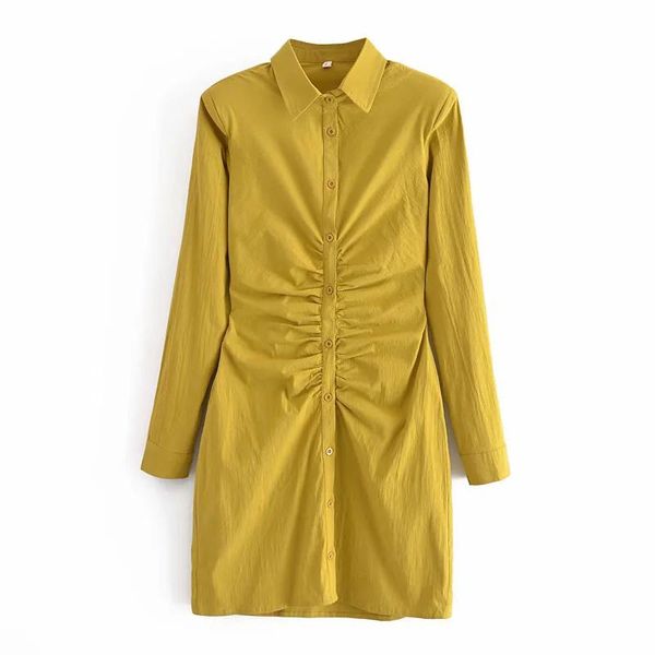 

casual dresses women 2021 chic fashion pleated cotton linen mini dress vintage long sleeve button-up female vestidos mujer, Black;gray