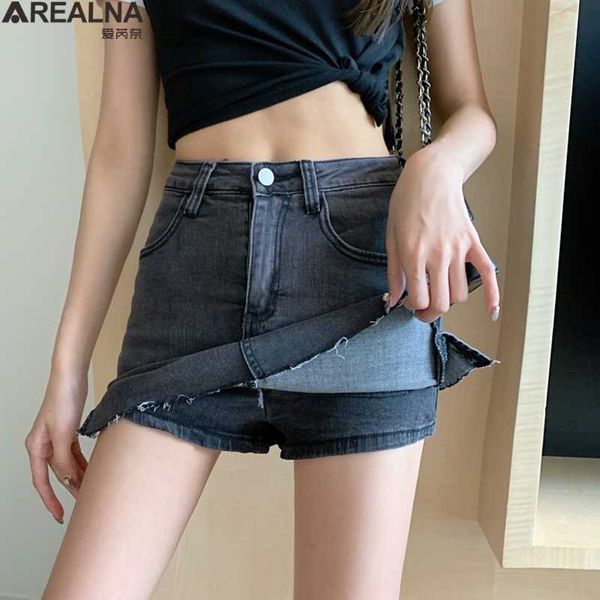

2021 summer a line denim rok women bodycon hip jeans mini smoking korean style retro clothing casual faldas mujer black blue