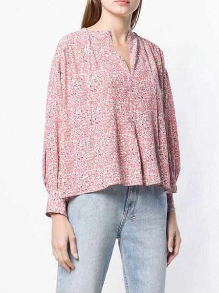 

women's blouses & shirts amba longsleeved buttoned cuffs printed silk v-neck with ties bohemian blouse woman fashion designer 2021s, White