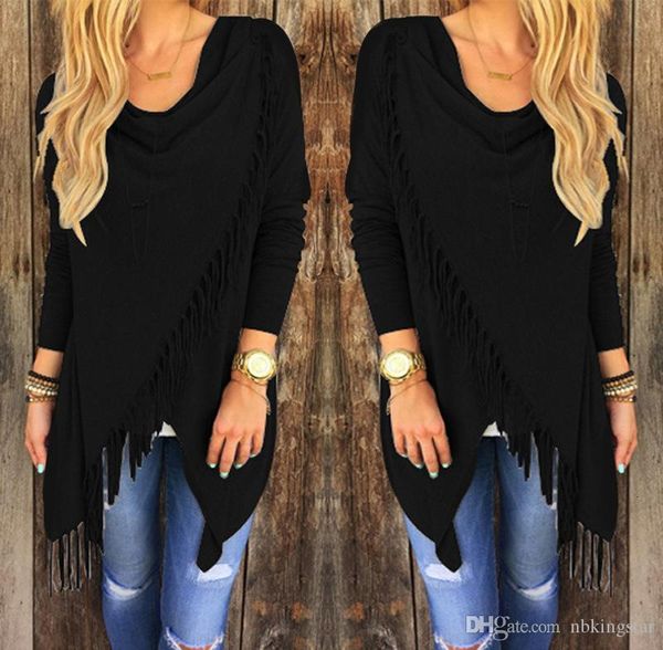 

women's sweaters fashion women autumn casual jacket long sleeve knitted fringe tassel cardigan loose sweater outwear winter coat, White;black