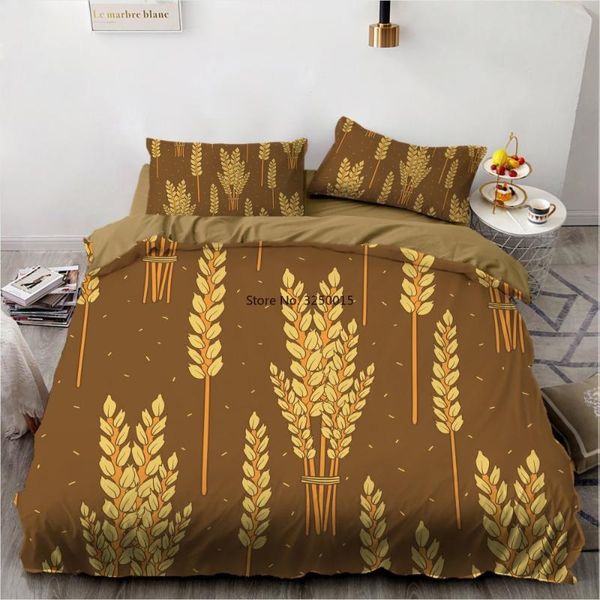 

bedding sets wheat ears print set twin full  king size bed linen 2/3 piece golden autumn microfiber home duvet cover