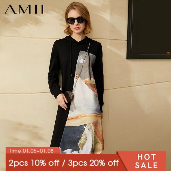 

amii minimalism winter vintage sweatshirt dress women fashion hooded printed causal female dresses for 12070594 casual, Black;gray