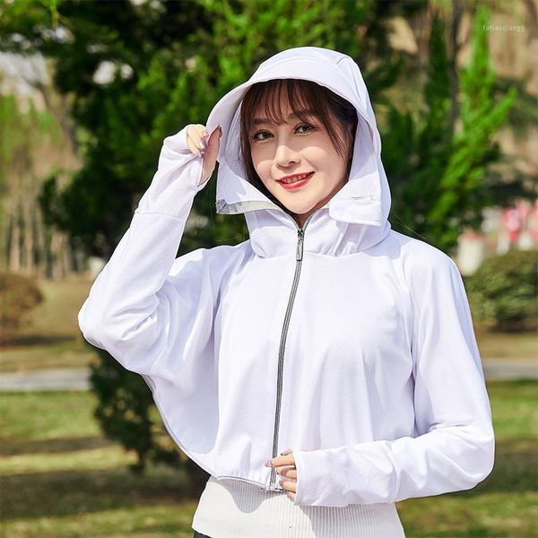 Jaquetas Femininas Verão Manga Longa Moletom Com Capuz Mulheres Proteção UV Rápida Rápida Roupas Roupas De Cor Sólida Zíper Com capuz Thin Thin Hiking Blusa