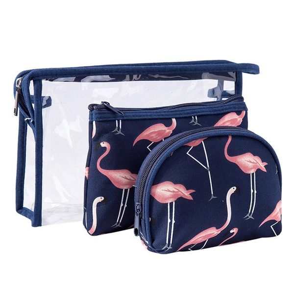 

women's portable coconut print cosmetic storage bag waterproof transparent pvc makeup and toiletry 3 pcs set travel bags & cases