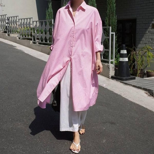 

women shirts vonda 2021 casual lapel spring long sleeve blouses and vintage striped button side slit bohemian blusas 5xl women's &, White