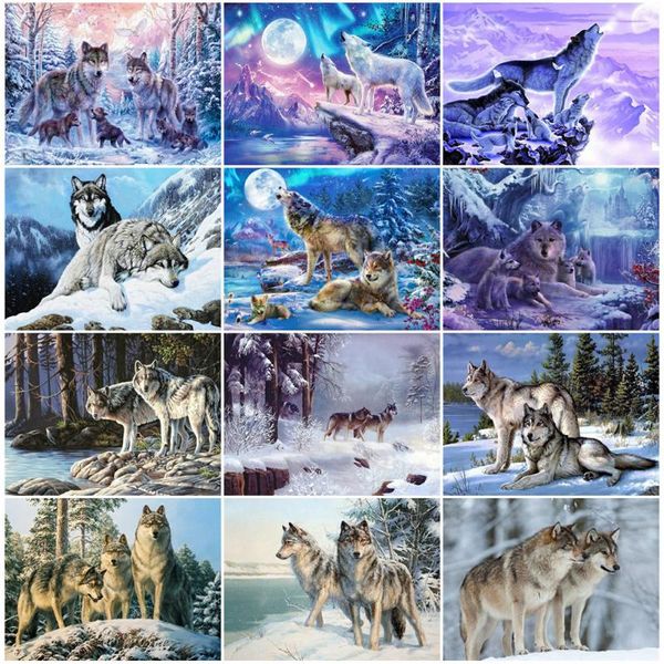 

diamond painting evershine embroidery wolf full square animal winter picture of rhinestone cross stitch home decoration