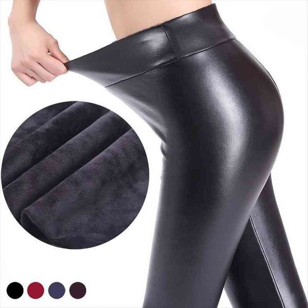 

autumn winter thick warm womens jean leggings large l xl fitness faux leather high waist slim pu pants pencil trousers, Blue