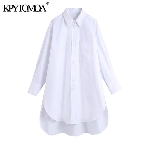 

women fashion with pocket oversized asymmetric blouses long sleeve side vents female shirts chic 210420, White