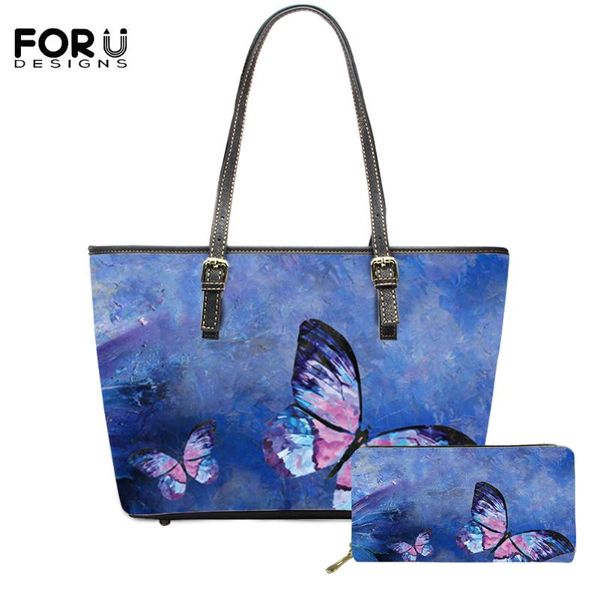 

evening bags forudesign 2set fashion purse women's handbags beautiful butterfly brand design luxury pu shoulder vintage beach handle
