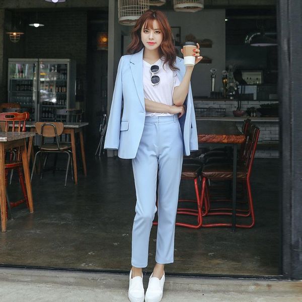 

elegant pants suit female 2021 autumn blazer jacket trousers casual black 2 piece set women career office women's two, White