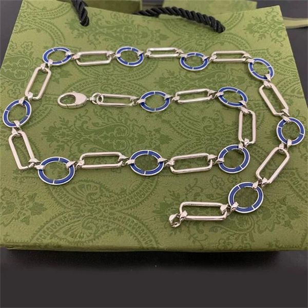 

chains 925 silver sterling blue enamel blockade g necklace men and women couple retro-hip hop charm present