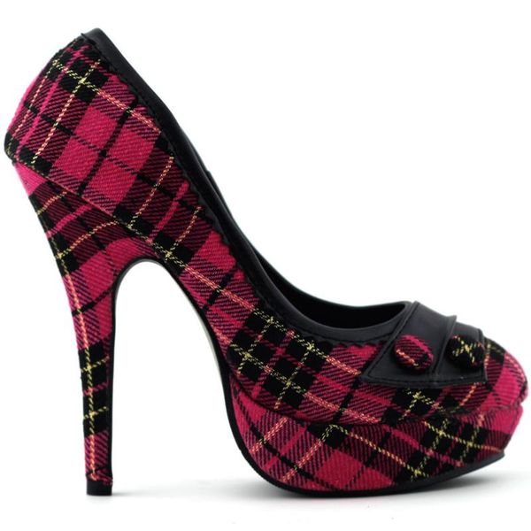 

pink/red checkered buttons platform stiletto party pumps dress shoes, Black