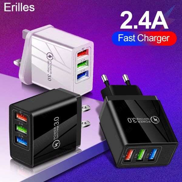 

lx brand 3 usb fast charger quick charge 3.0 4.0 universal wall mobile phone tablet chargers for iphone 12 pro samsung charging charger