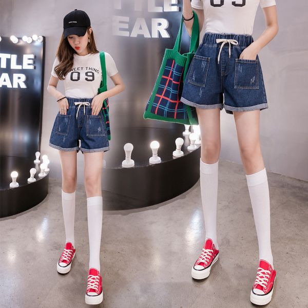 

women's shorts denim new high waist elastic versatile pants, White;black