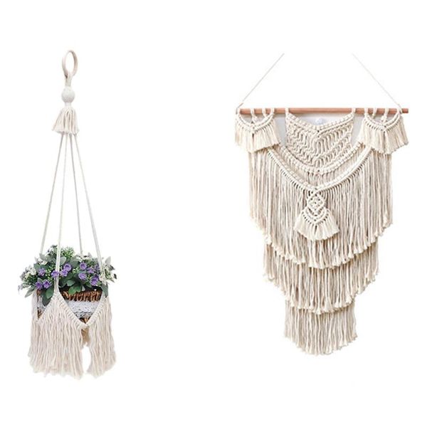 

tapestries 1 pack plant hanger 100% handmade cotton rope basket holder with macrame wall hanging tapestry