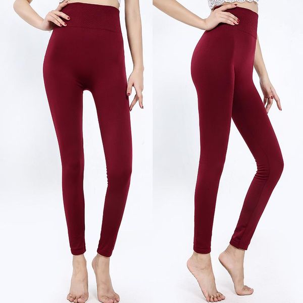 

women's leggings winter warm women thermal pants thickened velvet wool fleece high waist seamless solid trousers, Black