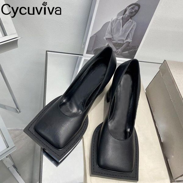 

dress shoes genuine leather strange heel women sandals mary jane for square toe slip on high pumps female, Black