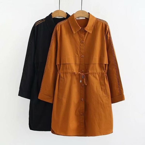 

women's trench coats 2021 casual turn down collar coat pocket long women autumn winter warm outwear overcoat female, Tan;black