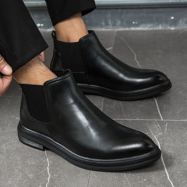 

leather shoes men ankle boots fashion autumn winter male footwear wed3 7ioi, Black