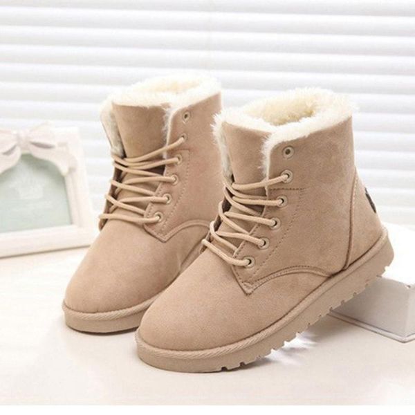 

boots women winter fashion sheepskin suede leather sheep natural wool fur ankle thick plush warm snow mother waterproof, Black