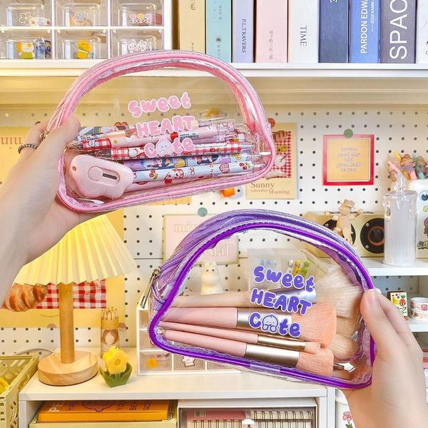 

cosmetic bags & cases purple pink pencil case women kawaii travel makeup bag school stationery supplies clear pouch