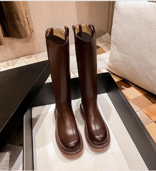

luxury designer shoes women long boots lowland brand over-the-knee stretch booties genuine leather lady dress boot platform sole with box 35, Black