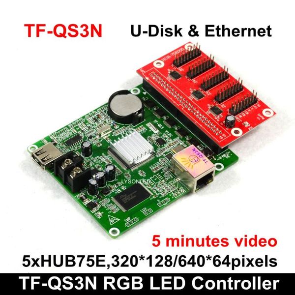 

asynchronous full-color led control card tf-qs3n +hub-75e005 , usb-disk & gigabit ethernet video support p2.5/p3 indoor display