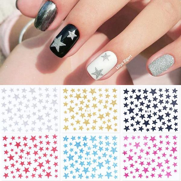 

stickers & decals 1pc star geometry 3d nail slider silver/black/gold stars glitter shiny decoration decal diy transfer adhesive sliders mani