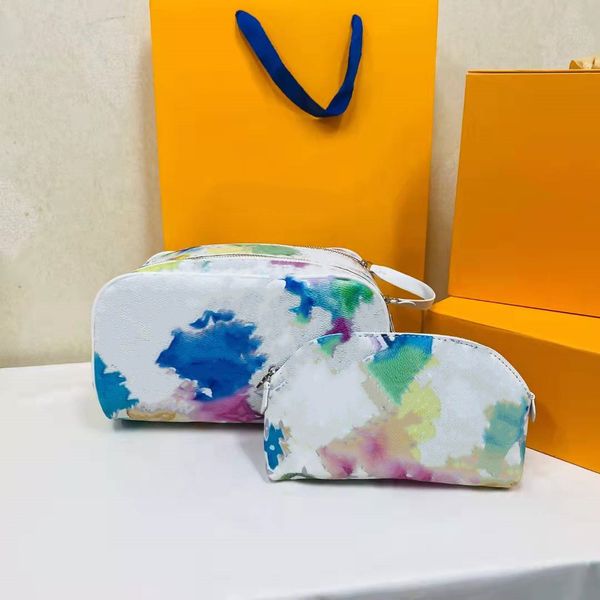 

designer 2-piece paint cosmetic bags fashion colored drawing cosmetic bag cases floral toiletry kits lady flower stuff purses contrast color