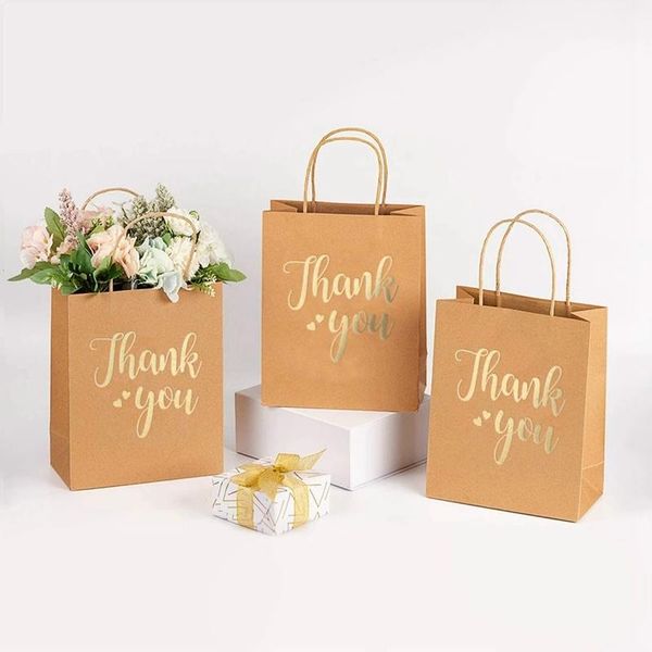 

gift wrap 12pcs thank you kraft paper bags brown with handles for birthday wedding baby shower party favors shopping bag