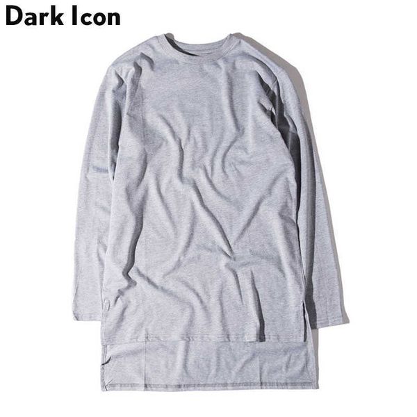 

front short back long solid hip hop tshirt men autumn basic mens t-shirt men long sleeve extended tee shirts men 210603, White;black