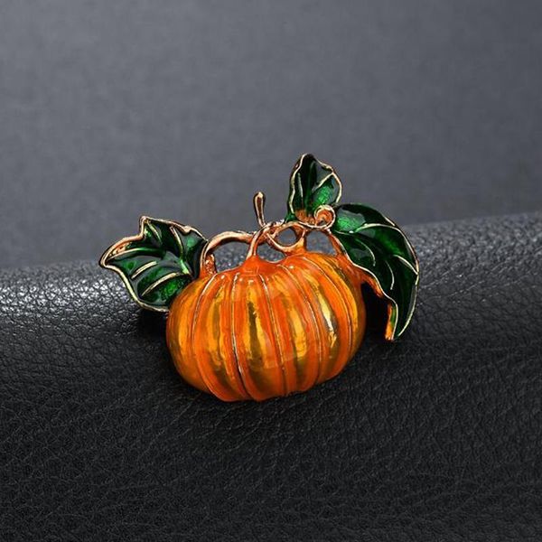 Pins, Broschen für Frauen Halloween Kürbis Gelb Metall Kristall Emaille Pin Pflanze Brosche Kostüm Schmuck