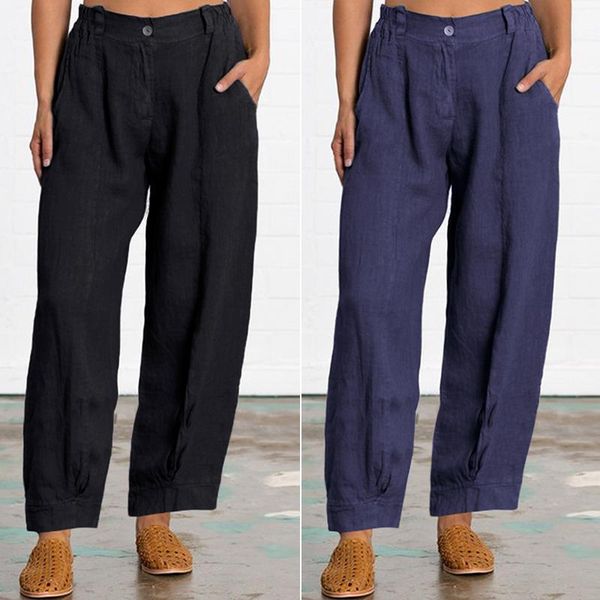 

women's pants & capris women lady ol female long trousers 2021 casual solid color botton loose pantalones streetwear plus size 5xl 7, Black;white
