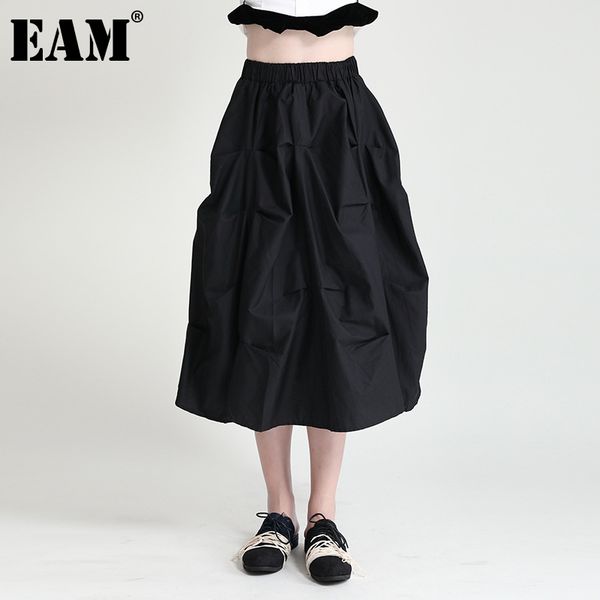 

[eam] high elastic waist black pleated temperament long half-body skirt women fashion spring summer 1dd8673 21512