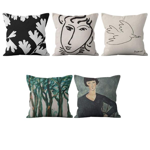 

pillow case retro woman abstract face art throw modern minimalist bird tree patterns decorative square cushion cover