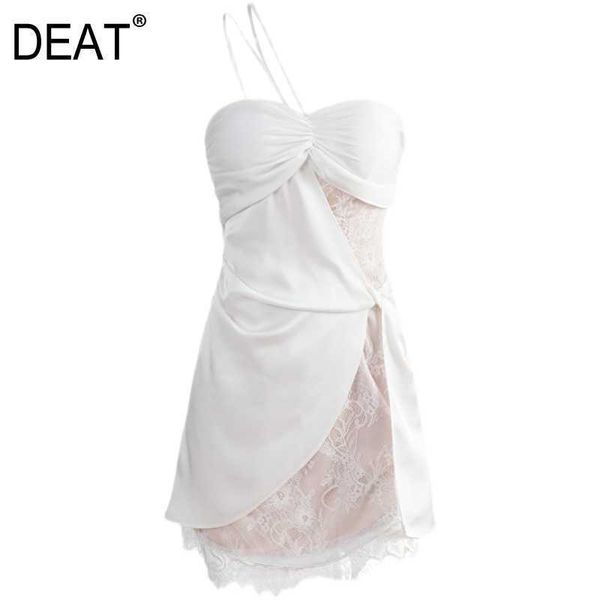 

[deat] women summer fashion solid color sleeveless lace high waist slash neck temperament dress 13q443 210527, Black;gray