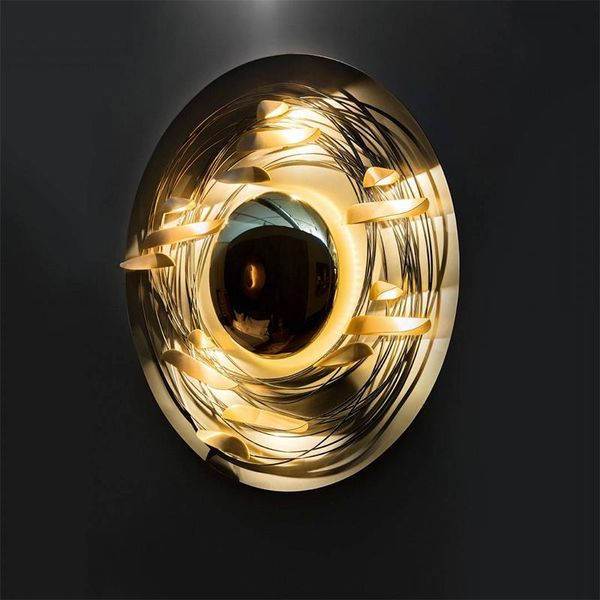 

modern light luxury hanging painting design living room background wall lamp copper villa hallway bedroom sample decoration