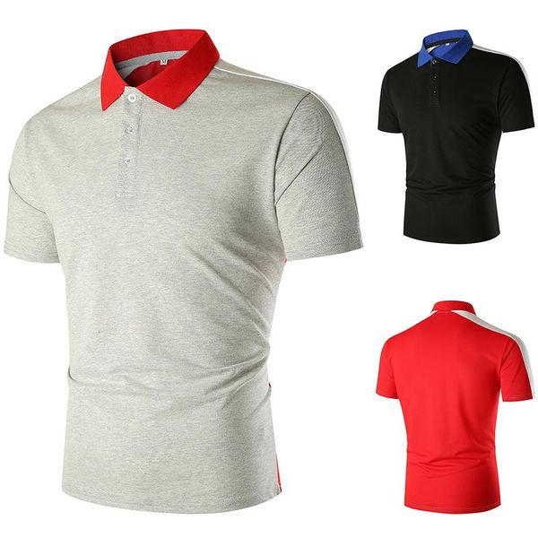 

men's polos 2021 summer matching color lapel slimming business casual short sleeve shirt, White;black