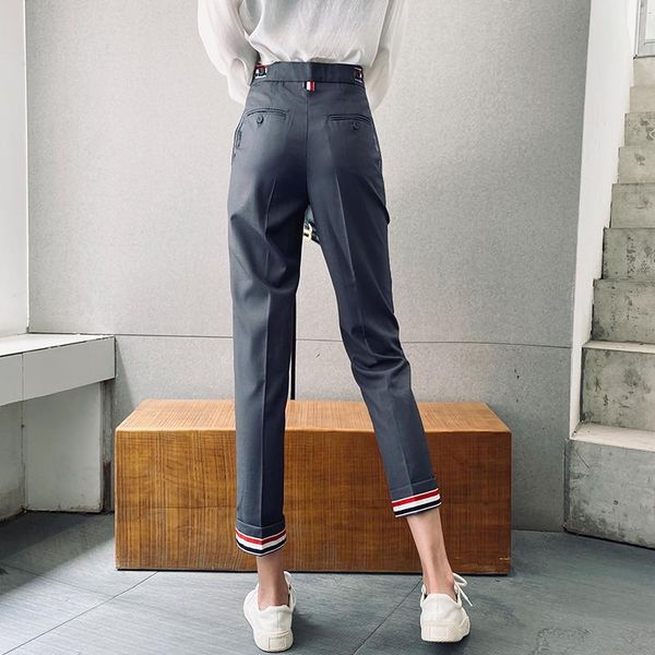 

women's pants & capris summer casual suit fabric gray trousers female nine-point women black stripe straight-leg mujer, Black;white