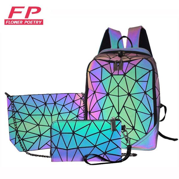 

backpack 2021 women school set luminous geometric backpacks for ladies bagpack purse bag female holographic