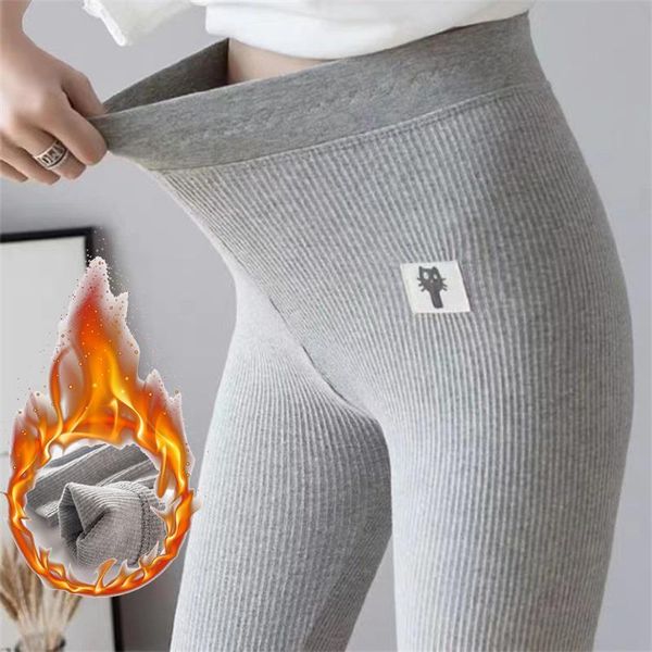

pants winter thread skinny womens leggings thick high stretch waist trousers warm cashmere soft female, Black