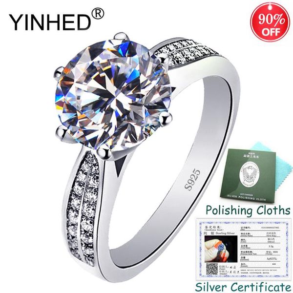 

wedding rings sent silver certificate yinhed luxury classic 6 engagement for women 925 sterling 2ct 8mm cz ring zr554, Slivery;golden