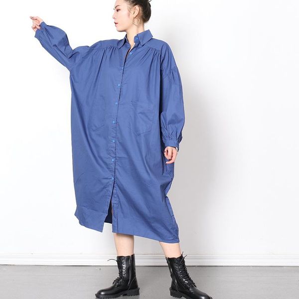 

oversized shirt dress women 2021 spring summer long sleeve solid blue loose single breasted dresses sundress streetwear casual, Black;gray