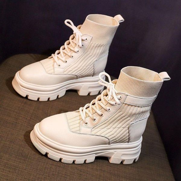 

boots real soft leather nude women's british style autumn and winter 2021 casual shoes short women fashion, Black