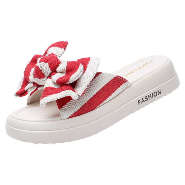

woman shoes open-toed flat slippers summer bow-knot decoration color-blocking flip-flops waterproof platform, Black
